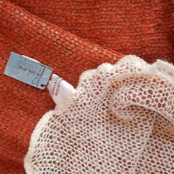 Cowl Scarf Two Tone Rust Cream Warm Cozy Woven Soft Acrylic Washable Beautiful - Picture 4 of 5